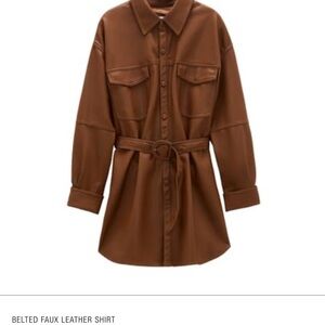 Brown Faux Leather Belted Jacket